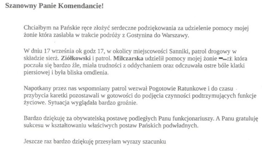 Treść podziękowań 