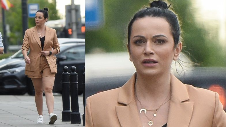 Izabela Małysz w towarzystwie męża Adama idzie do samochodu po treningu do "Tańca z gwiazdami"