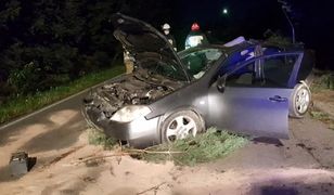 Tęgoborze. Auto rozbite, drzewo przełamane na pół. Jest ranny