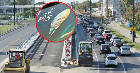 Baner z Kaczyńskim zablokował drogę. "Auto zawisło w powietrzu"