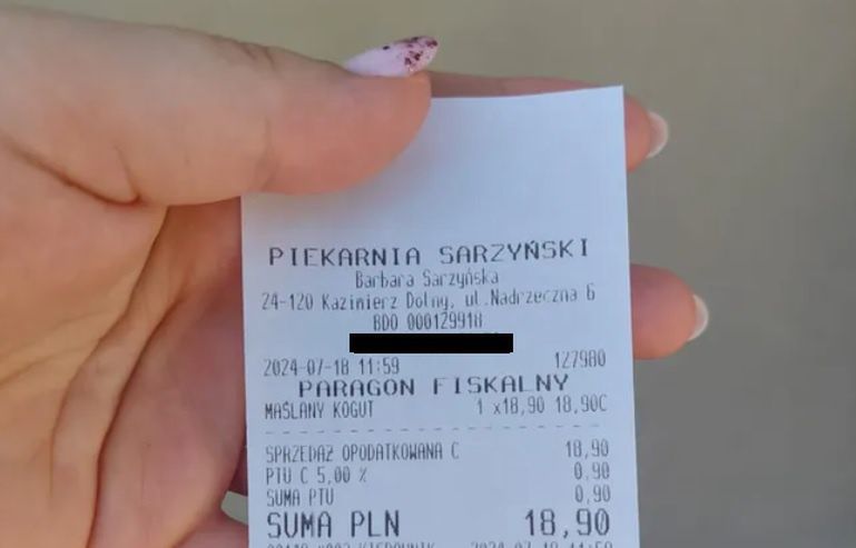 Paragon z ceną kogutka z Kazimierza