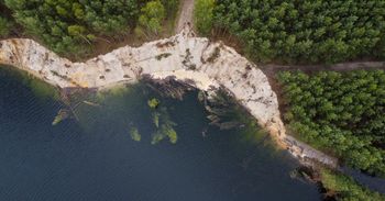 Małopolskie klify. Wielkie osuwiska w Hutkach pochłaniają coraz więcej lądu. Okoliczny las znika w odmętach zalewiska