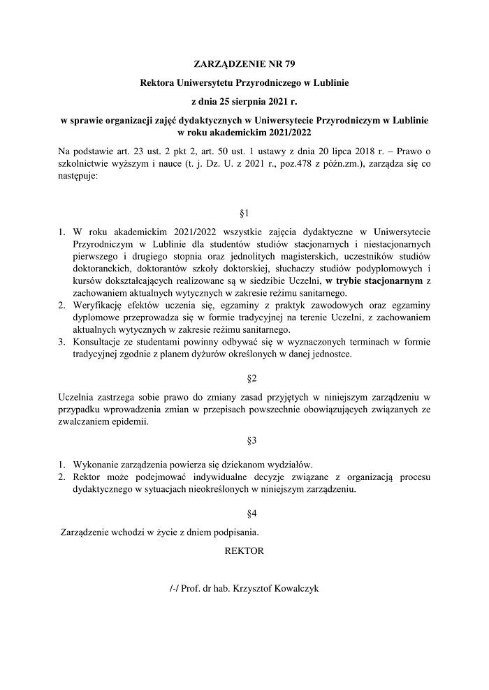 Zarządzenie Rektora Uniwersytetu Przyrodniczego ws. powrotu studentów na uczelnię
