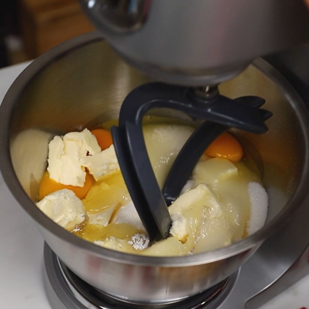 I start by combining the ingredients for the shortcrust pastry.