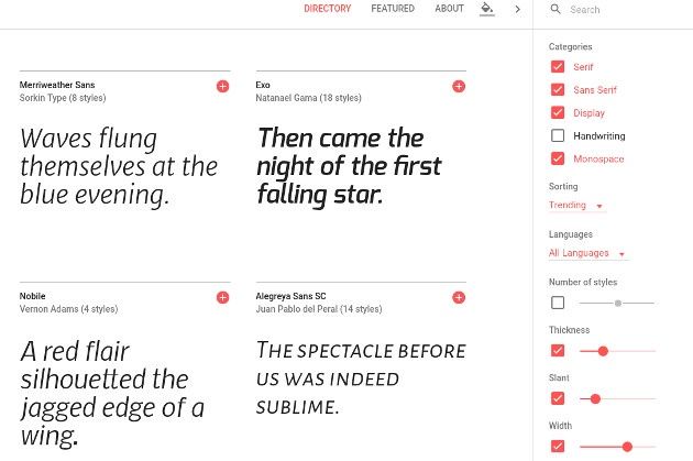 Google Fonts filtr