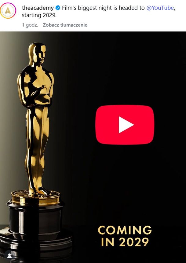 Wpis Akademii Filmowej na Instagramie