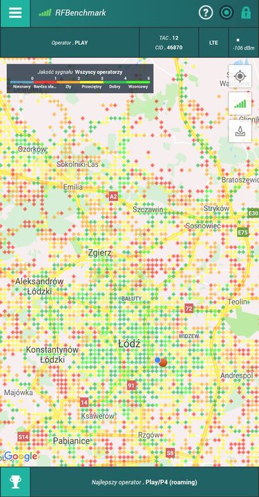 RFBenchmark, mapa pomiarów zasięgu