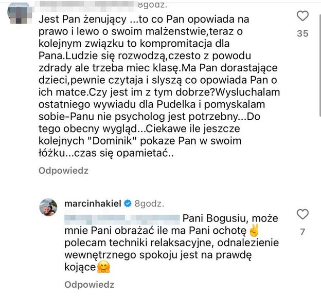 Internautka do Marcina Hakiela: "Ciekawe, ile jeszcze kolejnych "Dominik" pokaże Pan w swoim łóżku". CIĘTA RIPOSTA tancerza