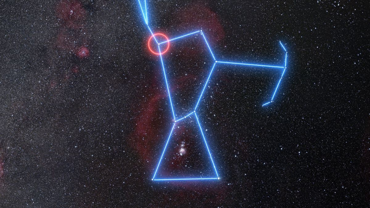 Położenie Betelgezy w gwiazdozbiorze Oriona