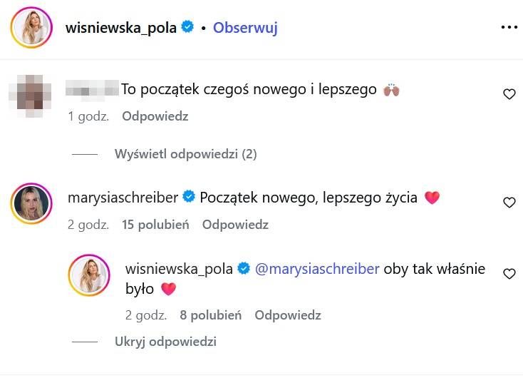 Komentarz Marianny Schreiber pod zdjęciem Poli Wiśniewskiej