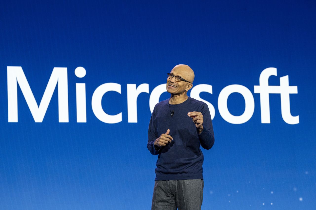 Satya Nadella, chief executive officer of Microsoft Corp., during the 2024 CES event in Las Vegas, Nevada, US