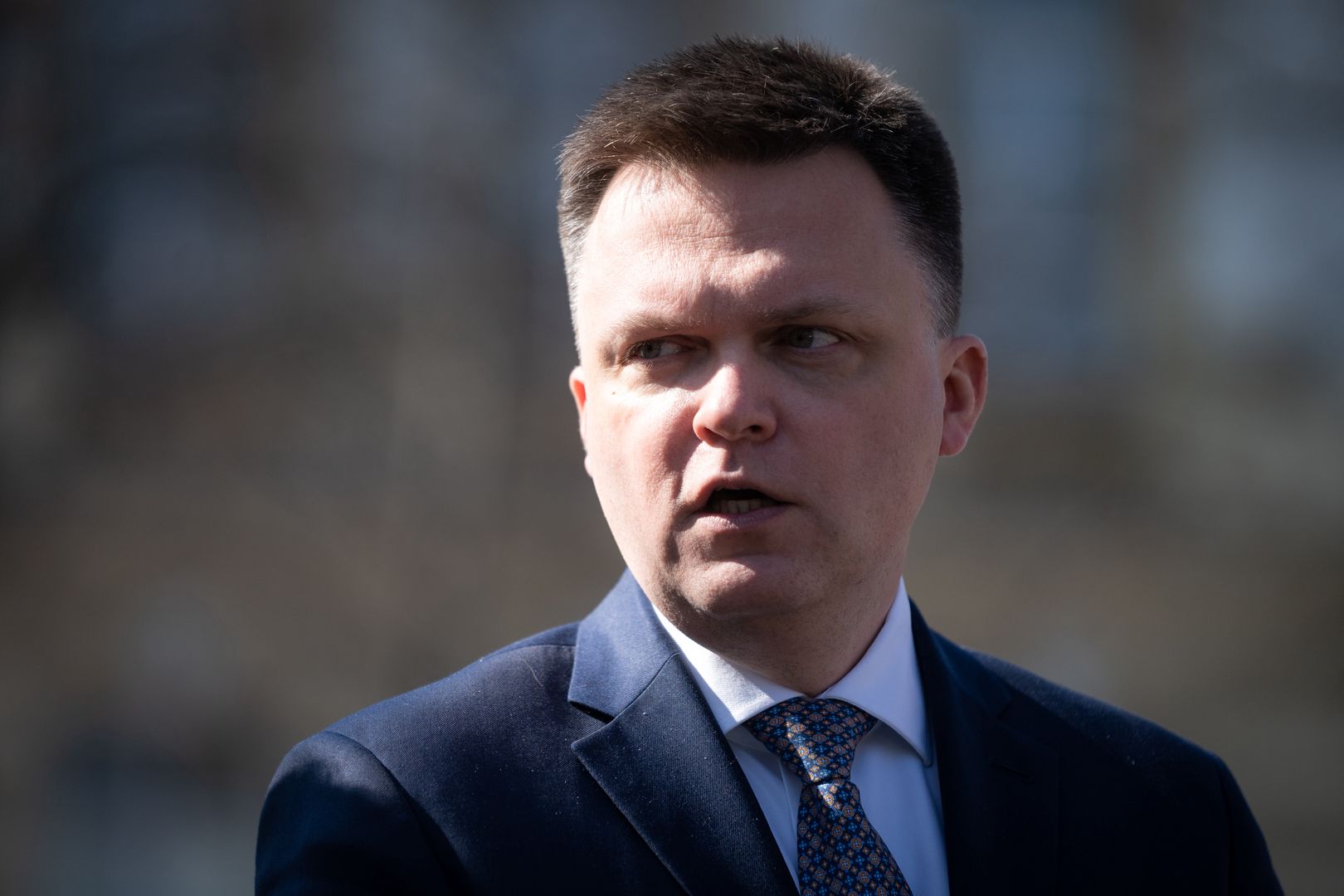 Szymon Holownia (Polska 2050) after the government's meeting with opposition politicians, at the Chancellery in Warsaw, Poland, on March 21, 2022 (Photo by Mateusz Wlodarczyk/NurPhoto via Getty Images)