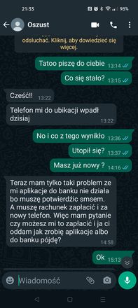 Rozmowa z oszustem przez WhatsAppa