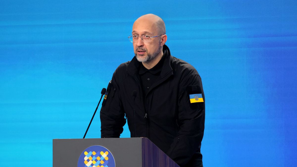 Prime Minister of Ukraine Denys Shmyhal delivers a speech at the 3rd International Summit of Cities and Regions 'United for Peace and Security' in Kyiv, Ukraine, on June 6, 2025. (Photo by Eugen Kotenko/Ukrinform) NO USE RUSSIA. NO USE BELARUS. (Photo by Ukrinform/NurPhoto via Getty Images)