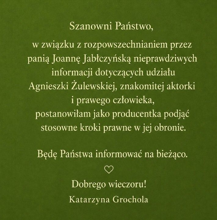 Wpis, który Grochola usunęła z Instagrama