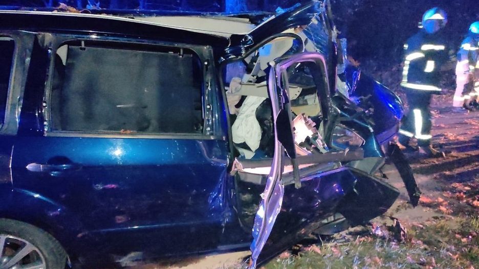 Kompletnie pijany uderzył w drzewo. Pomocy udzielił policjant po służbie