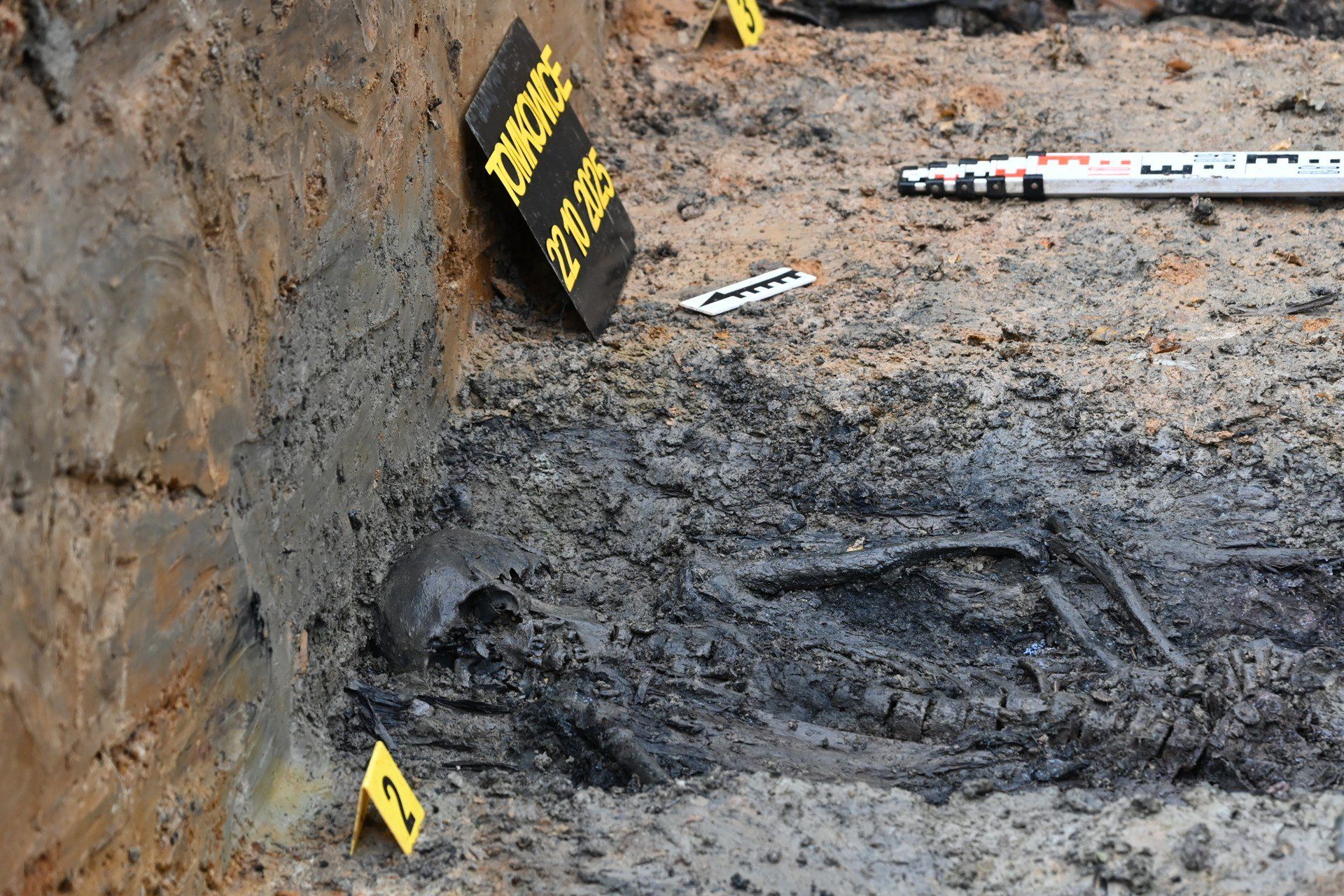 Archeolodzy z pracowni POMOST prowadzą wykopaliska powojennych mogił na terenie cmentarza komunalnego w Tomkowicach.