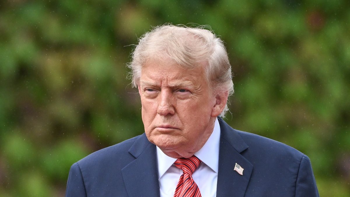 DUBLIN, IRELAND - SEPTEMBER 12: U.S. President Donald Trump pauses to take questions from journalists while walking across the lawns of Aras an Uachtarain to his official vehicle on September 12, 2026, in Dublin, Ireland. (Photo by Artur Widak/NurPhoto via Getty Images)