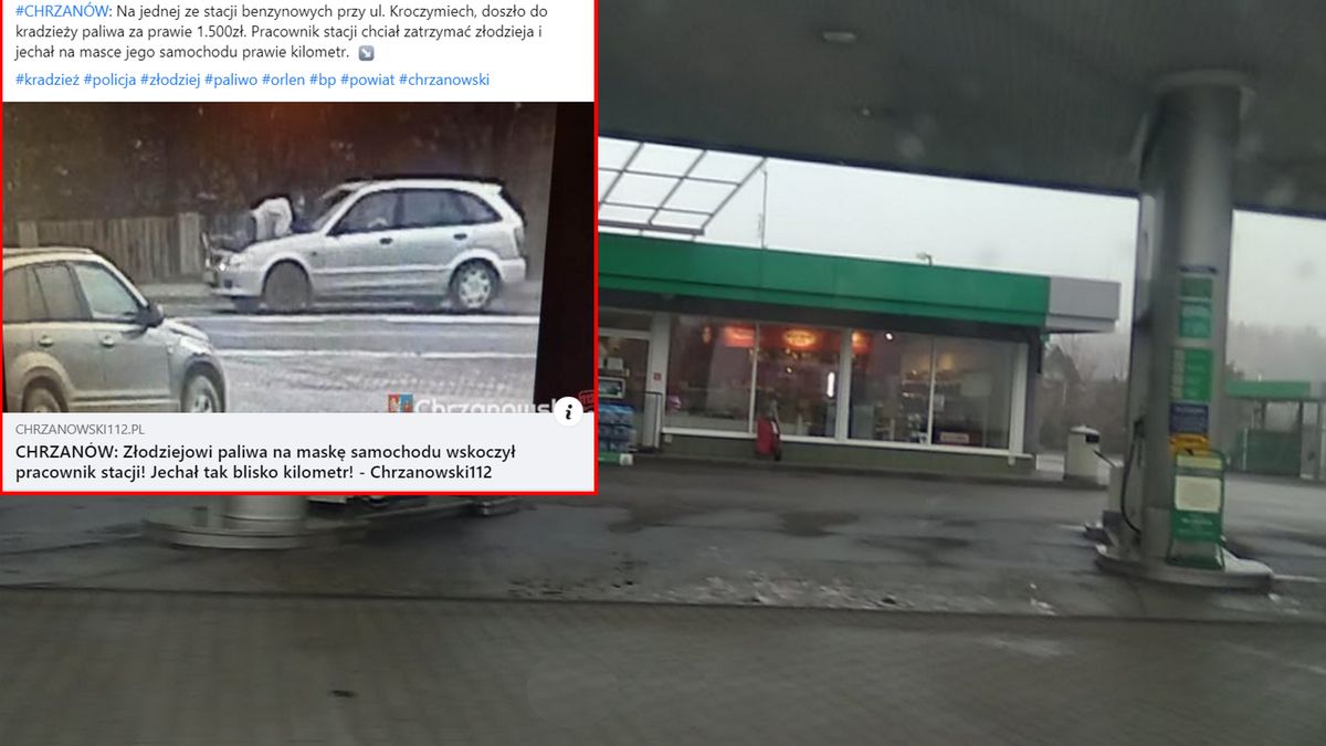 Dantejskie sceny na stacji paliw. Kierownik rzucił się na maskę auta!