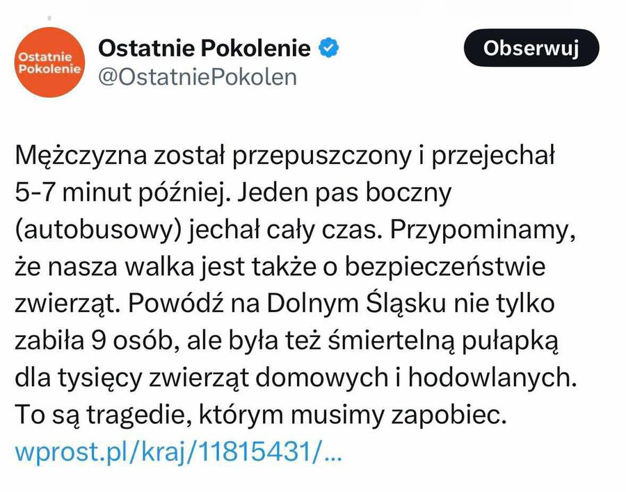 "Umrze mi pies". Kierowca błagał o pomoc Ostatnie Pokolenie