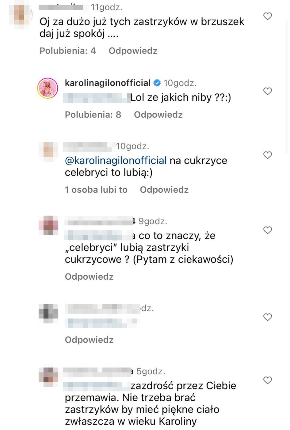 Komentarze na profilu Karoliny Gilon
