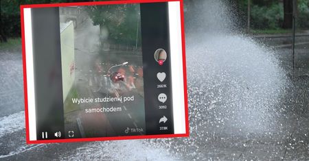 Woda wystrzeliła ze studzienki. Samochód wyleciał w powietrze