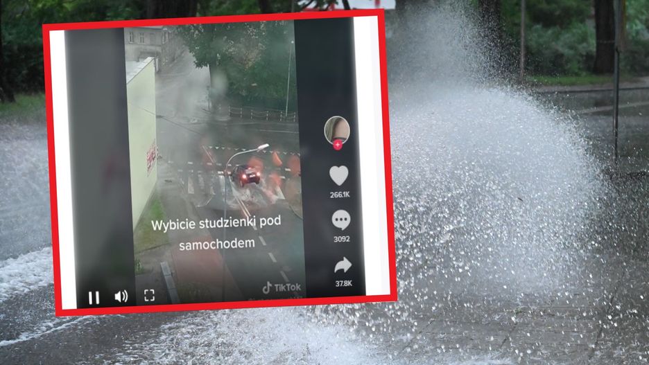 Woda wystrzeliła ze studzienki. Nad nią był samochód
