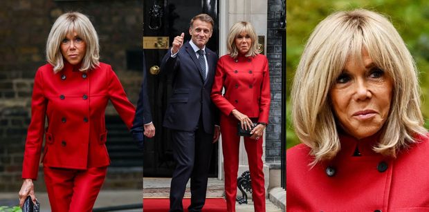 Brigitte Macron zachwyca w KRWISTEJ CZERWIENI podczas wizyty w Londynie. Najmodniejsza pierwsza dama? (ZDJĘCIA)