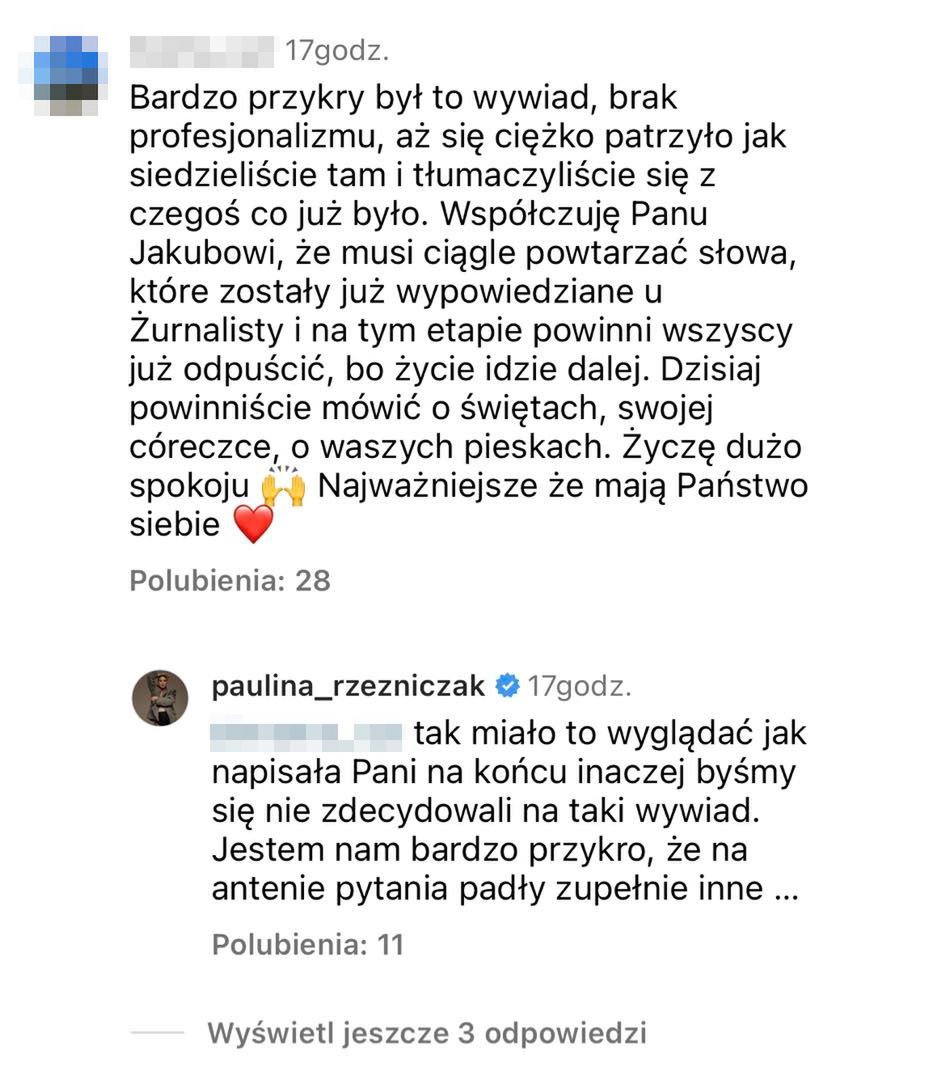 Komentarze pod postem Pauliny Rzeźniczak