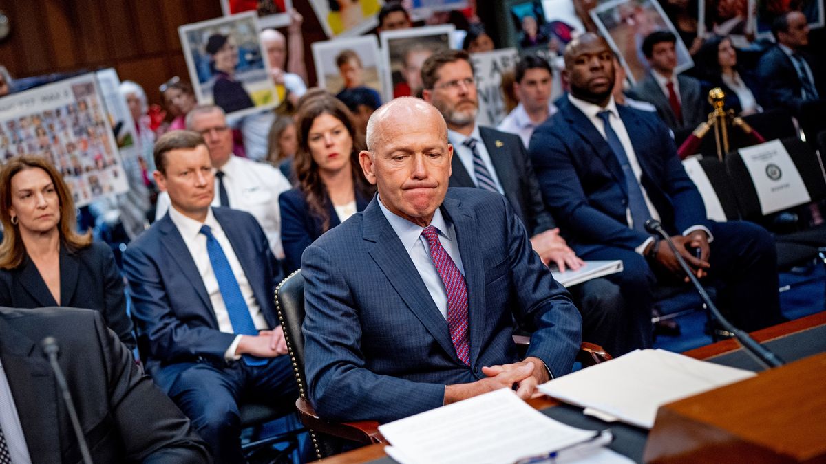 Boeing CEO Dave Calhoun Testifies In Senate HearingWASHINGTON, DC - JUNE 18: (EDITOR'S NOTE: Alternate crop) Family members of those killed in the Ethiopian Airlines Flight 302 and Lion Air Flight 610 crashes hold photographs of their loved ones as Boeing CEO Dave Calhoun arrives for a Senate Homeland Security and Governmental Affairs Investigations Subcommittee hearing on Boeing's broken safety culture on Capitol Hill on June 18, 2024 in Washington, DC. Calhoun says he is "here to take responsibility" as he testifies before the Senate to discuss ongoing quality and safety issues after a new 737 Max 9 airplane's door panel blew out mid-flight during an Alaska Airlines flight in January. (Photo by Andrew Harnik/Getty Images)Andrew Harnik