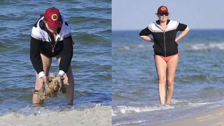 Grażyna Szapołowska na plaży w Juracie