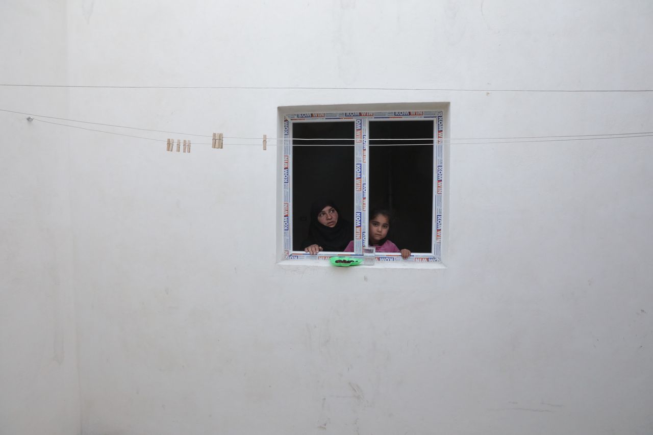 ALEPPO, SYRIA - MARCH 17: Syrian mother Nesrin Abdulkafi (48), who lost his husband and other 3 children in Assad regime's attacks, is seen with her 3 children in Aleppo, Syria on March 17, 2024. Abdulkafi forced to move to Idlib with her children before settling in Aleppo, lost another child in regime's attacks as a result. (Photo by Bekir Kasim/Anadolu via Getty Images)