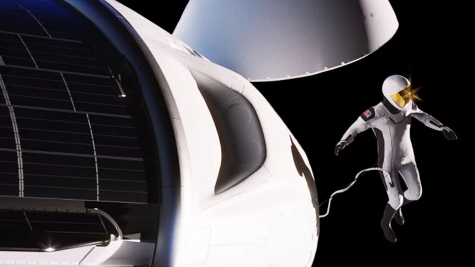 Wizualizacja astronauty opuszczającego pojazd kosmiczny
