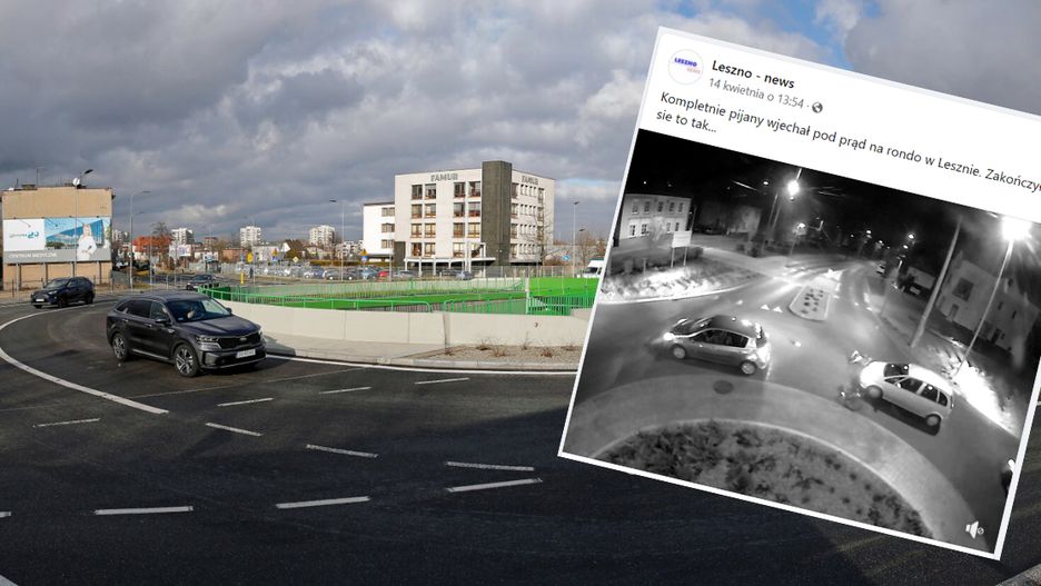 W Lesznie omal doszło do groźnego wypadku. Pijany rowerzysta wjechał na rondo