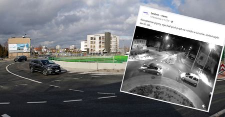 O krok od tragedii. Pijany rowerzysta wyleciał w powietrze na rondzie