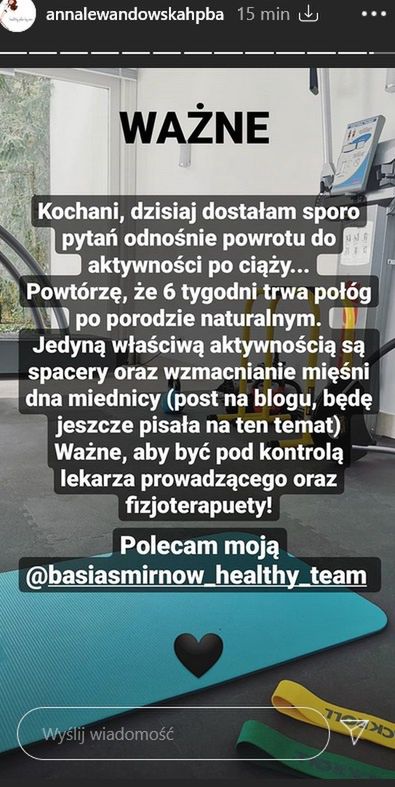 Anna Lewandowska o powrocie do treningów po ciąży
