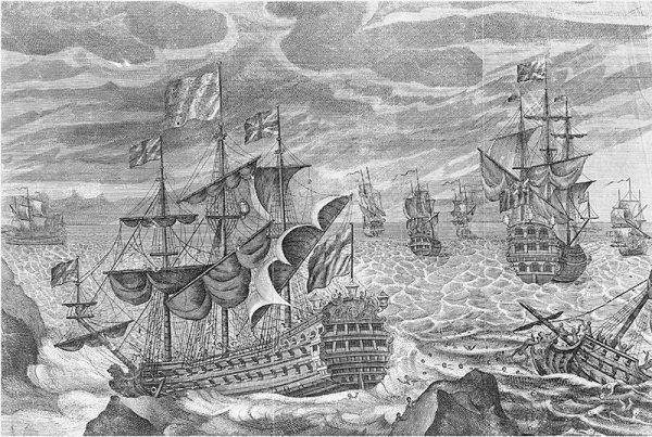  XVIII-wieczne przedstawienie katastrofy w archipelagu Scilly – jednego z największych wypadków morskich w historii Wielkiej Brytanii