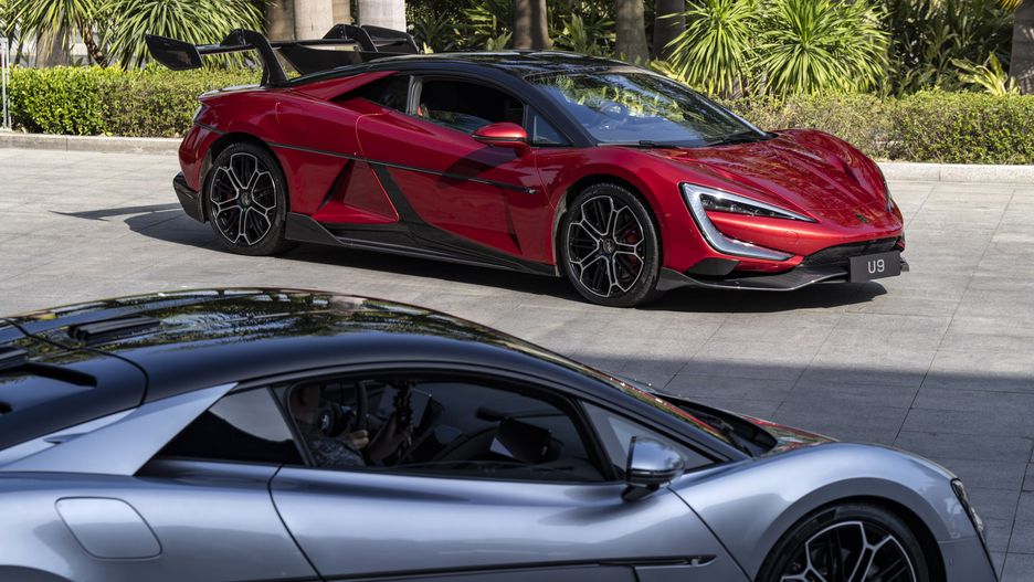 BYD Co. Yangwang U9 electric vehicles in Shenzhen, China, on Tuesday, Jan. 16, 2024. BYD debuted its most expensive car on Sunday, a 1.68 million yuan ($233,450) high-performance fully-electric supercar pitted against luxury gas-guzzling options offered by rivals such as Ferrari NV and Lamborghini. Photographer: Qilai Shen/Bloomberg via Getty Images