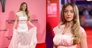 Sydney Sweeney w różowej sukience z koronkowym trenem czaruje na londyńskiej premierze