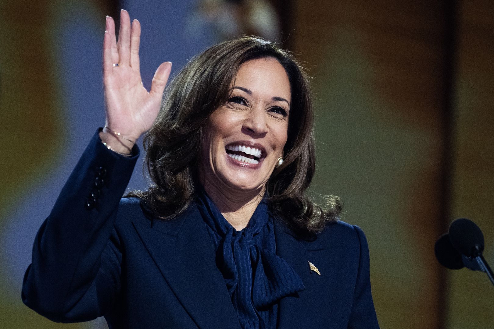 UNITED STATES - AUGUST 22: Vice President Kamala Harris, Democratic presidential nominee, arrives to speak on the final night of the Democratic National Convention at the United Center in Chicago, Ill., on Thursday, August 22, 2024. (Tom Williams/CQ-Roll Call, Inc via Getty Images)