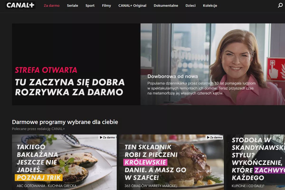 Serwis streamingowy Canal+ z darmowymi treściami i kanałami