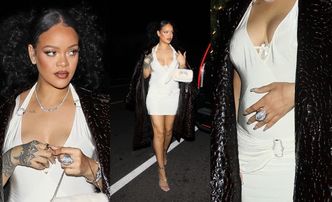 Rihanna zmierza na kolację z okazji 35. urodzin, wystrojona w obcisłą sukienkę podkreślającą jej ciążowe krągłości (ZDJĘCIA)
