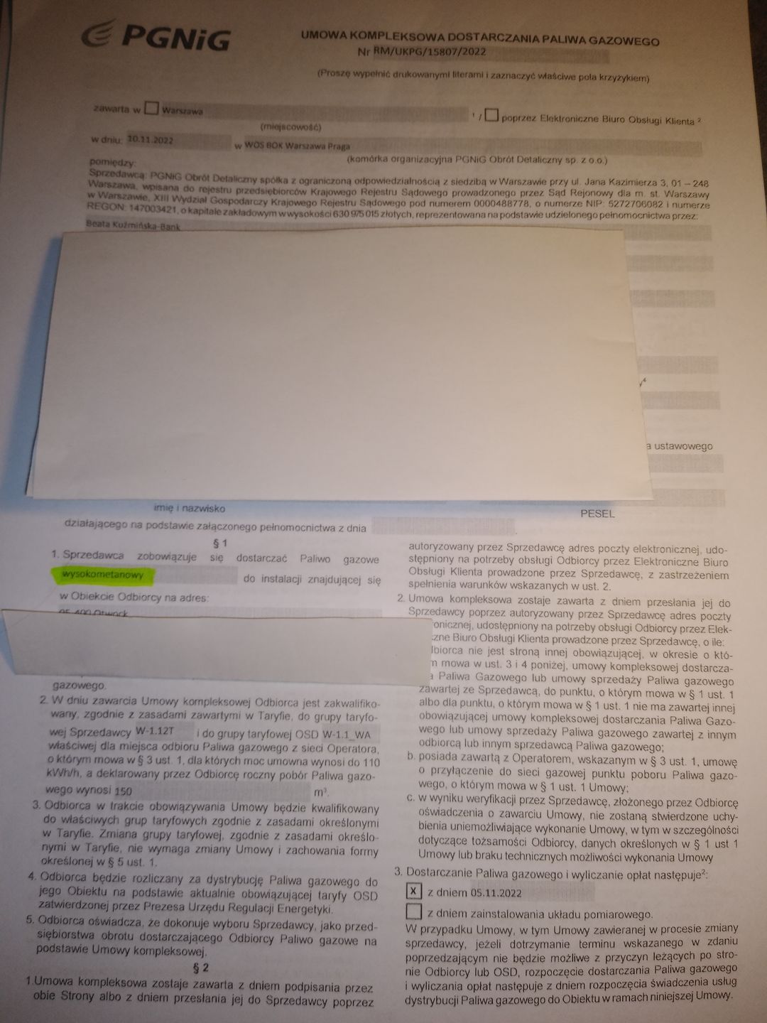 umowa na dostawę gazu ziemnego