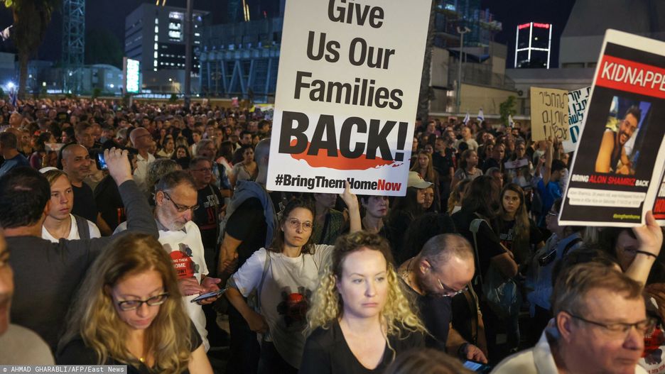 Demonstracja w Tel Awiwie. Manifestanci domagali się uwolnienia zakładników