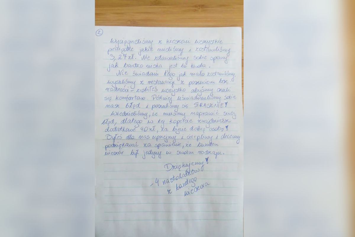 Kelner otrzymał list