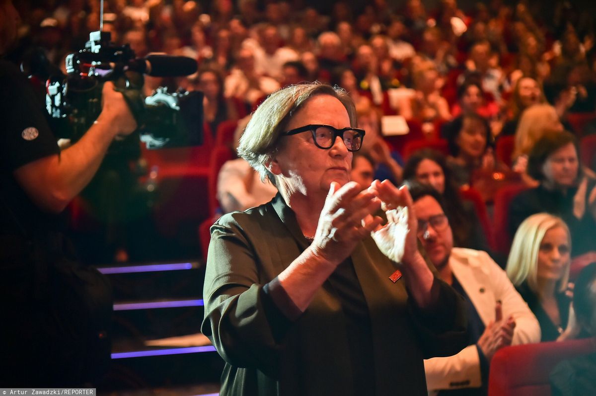 Agnieszka Holland na premierze filmu "Zielona granica" w Warszawie