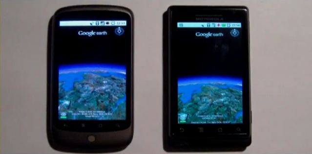Porównanie Google Earth dla Androida na Nexus One oraz Motoroli Droid 1