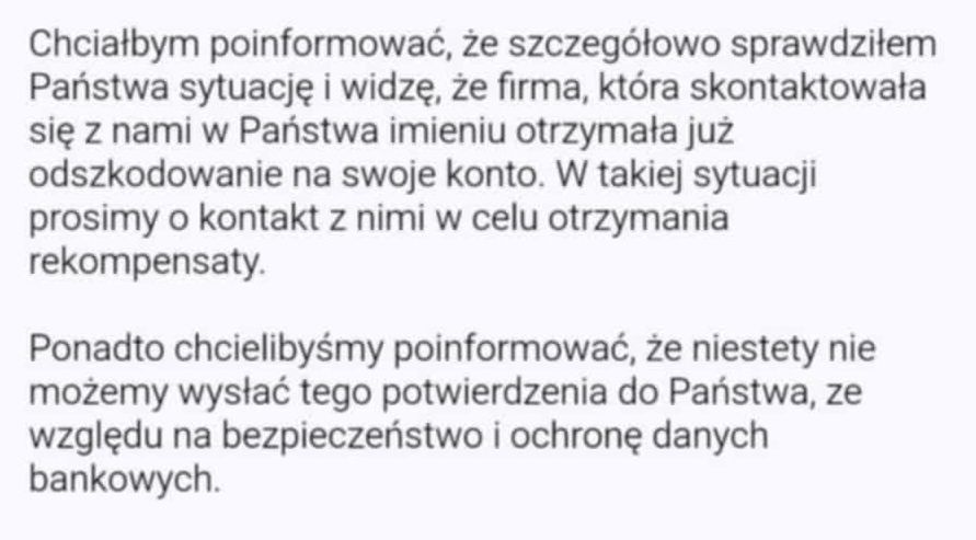 Fragment odpowiedzi, nadesłanej przez firmę Wizz Air