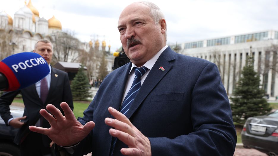 MOSCOW, RUSSIA - APRIL 12 (RUSSIA OUT) Belarussian President Alexander Lukashenko speaks to journalists while arriving to the talks with Vladimir Putin at the Kremlin on April 12, 2024, in Moscow, Russia. Preisdent of Belarus Lukashenko is on a two-day trip to Russia. (Photo by Contributor/Getty Images)