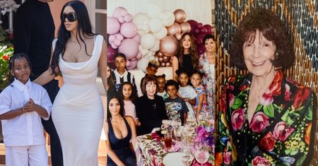 Kim Kardashian w kremowej sukni z GIGA DEKOLTEM żegna zmarłą babcię (FOTO)